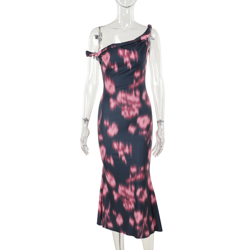 Damen figurbetontes Maxikleid mit asymmetrischem Design und einzigartigen Rüschendetails EB