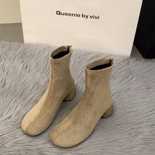 Damen Elegante Stiefeletten mit modischem Blockabsatz und Reißverschluss EB