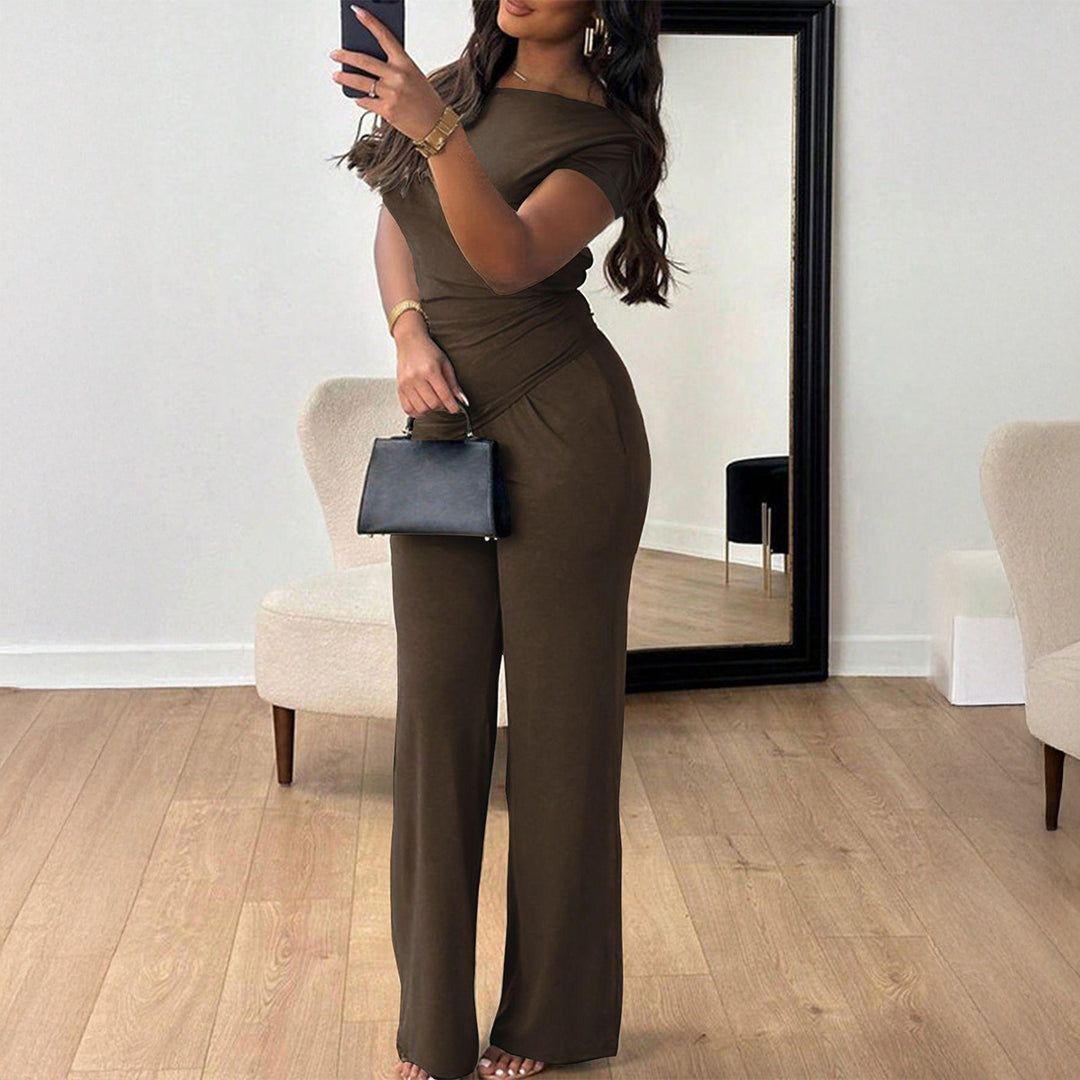Damen Eleganter Overall mit Wickeldesign und weitem Bein EB