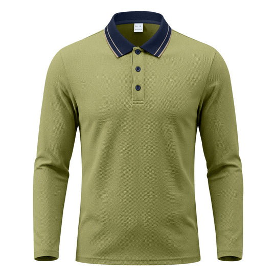 Herren nan langärmeliges Piqué-Poloshirt mit kontrastkragen und dreifach geknöpfter Leiste EB