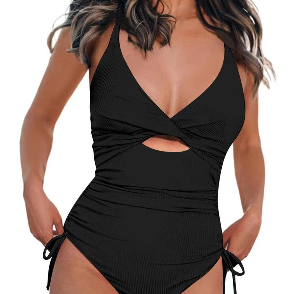Damen Einteiler Badeanzug mit raffiniertem Wickeldesign und modischem Cut-Out EB