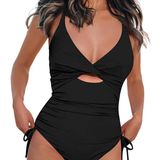Damen Einteiler Badeanzug mit raffiniertem Wickeldesign und modischem Cut-Out EB