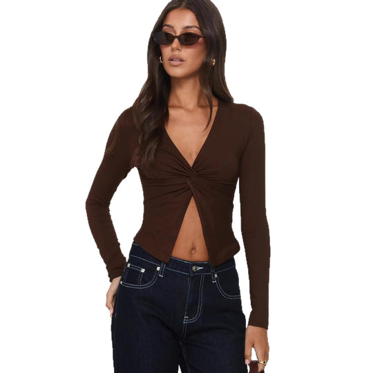 Damen Langarm-Top mit eleganter Wickeloptik EB