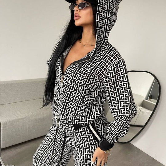 Damen modisches Strick-Loungewear-Set mit grafischem Muster EB