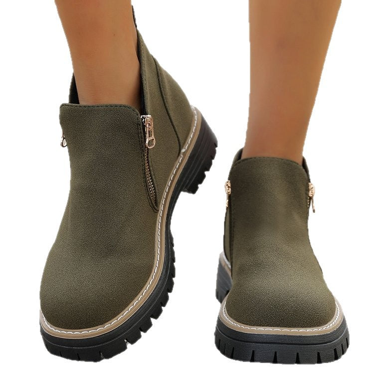 Damen Ankle-Boots mit grober Profilsohle und seitlichem Reißverschluss EB