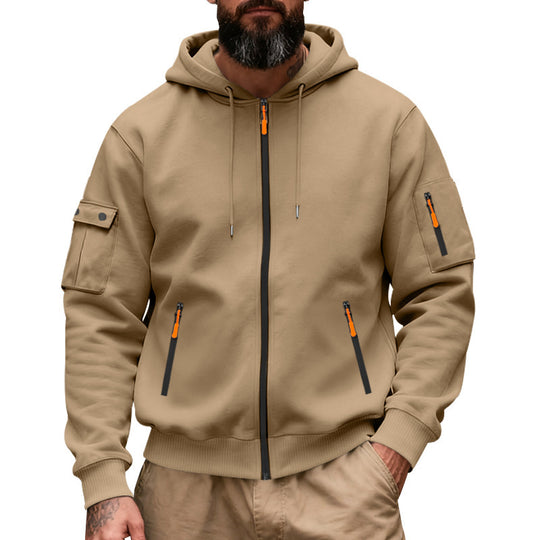 Herren nan Kapuzenjacke mit Vollreißverschluss, Utility-Taschen und gerippten Bündchen EB
