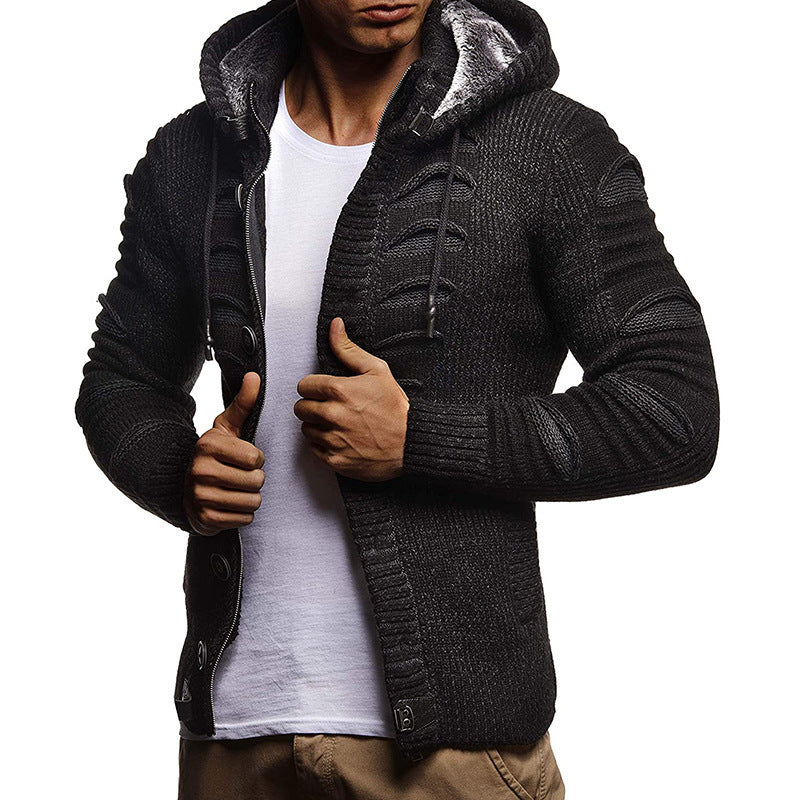 Herren Strickjacke mit Kapuze und dekorativen Knopfdetails EB
