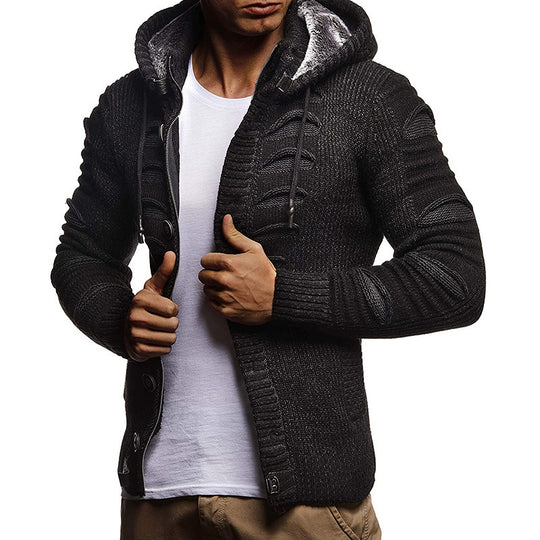 Herren Strickjacke mit Kapuze und dekorativen Knopfdetails EB