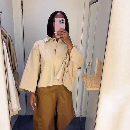Damen Cropped Bluse mit voluminösen Ärmeln EB