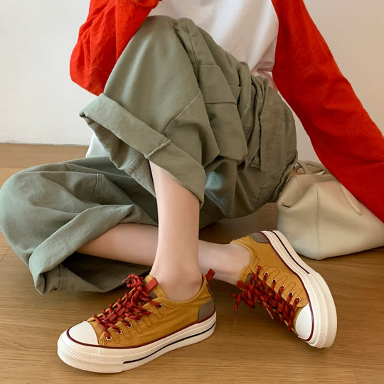 Damen Modische Sneaker mit atmungsaktiver Canvas-Oberfläche und robustem Sohlenprofil EB