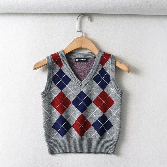 Damen Schickes Strickoberteil mit V-Ausschnitt und Karomuster EB