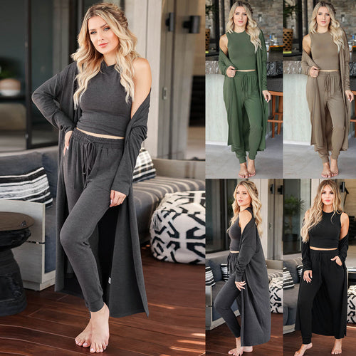 Damen Cozy Lounge-Set mit längerem Cardigan und elastischem Bund EB