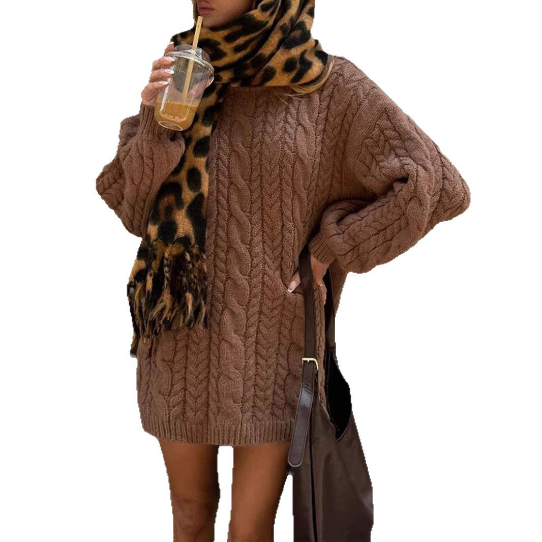 Damen Strickkleid mit Kabelmuster und lockerer Passform EB