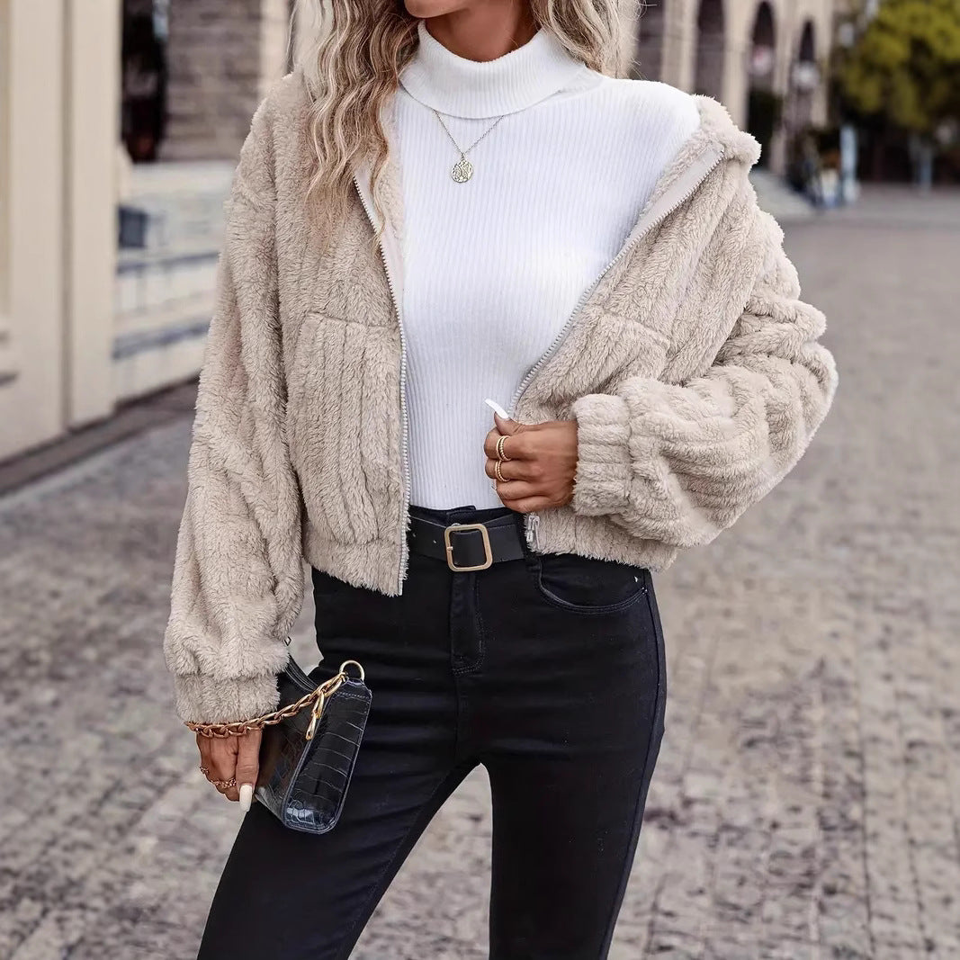 Damen weiche und stilvolle Fleecejacke mit hohem Kragen EB