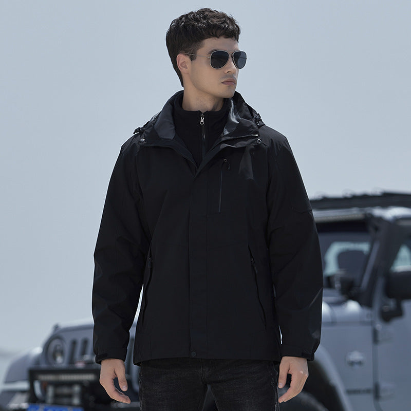 Damen Wasserdichte Outdoorjacke mit Kapuze, atmungsaktiver Membran und Multifunktions‑Reißverschlusstaschen EB