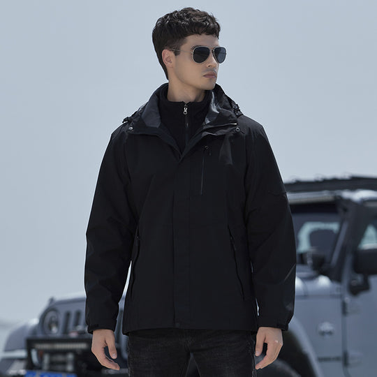 Damen Wasserdichte Outdoorjacke mit Kapuze, atmungsaktiver Membran und Multifunktions‑Reißverschlusstaschen EB