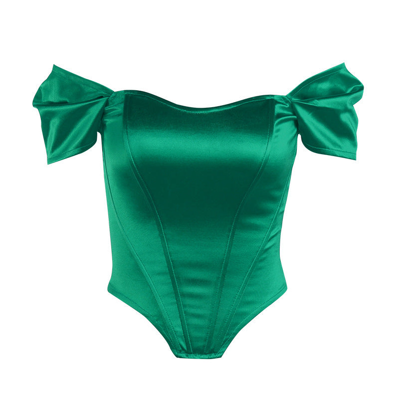 Damen elegantes Satin-Bustier mit Schulterdetails EB