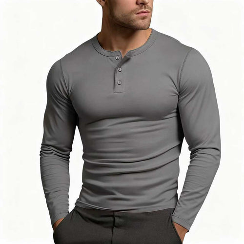 Herren Langarm-Henley-Shirt mit klassischem Knopfdetail und körpernaher Passform EB