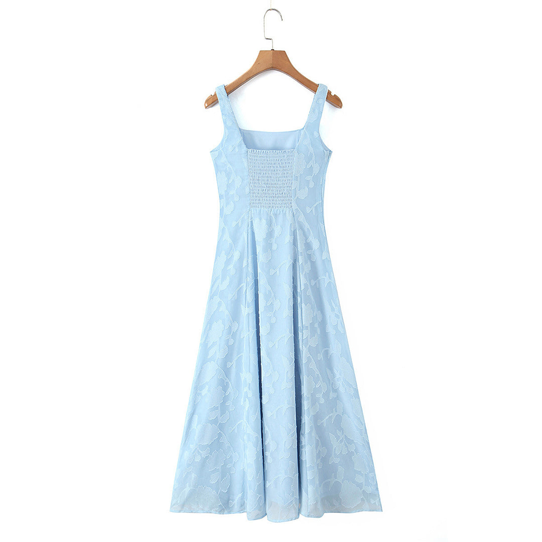 Damen Maxikleid mit floralem Reliefmuster und eleganten Trägern EB