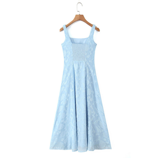 Damen Maxikleid mit floralem Reliefmuster und eleganten Trägern EB