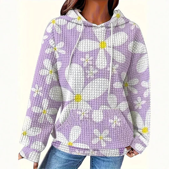 Damen lockerer Kapuzenpullover mit farbenfrohem Blumendesign EB