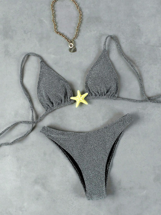 Damen Triangel-Bikini mit funkelndem Glitzereffekt und charmantem Stern-Detail EB