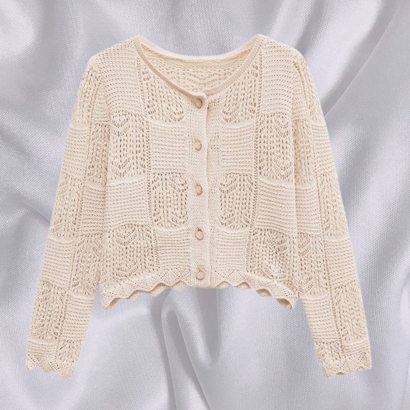 Damen Strickjacke mit filigranem Lochmuster und dekorativen Knöpfen EB