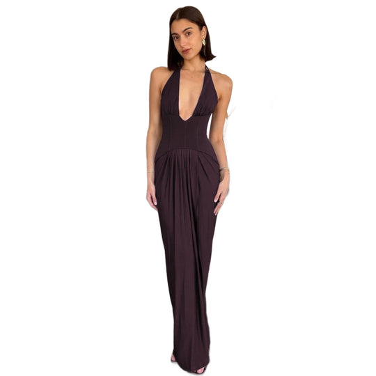 Damen Figurbetontes Abendkleid mit tiefem Ausschnitt und eleganter Drapierung EB