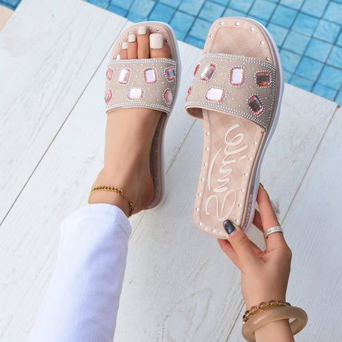 Damen Glitzernde Slides mit eleganter Schmuckapplikation EB