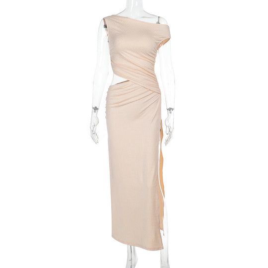 Damen Elegantes Maxikleid mit asymmetrischem Schnitt und Drapierungsdetails EB