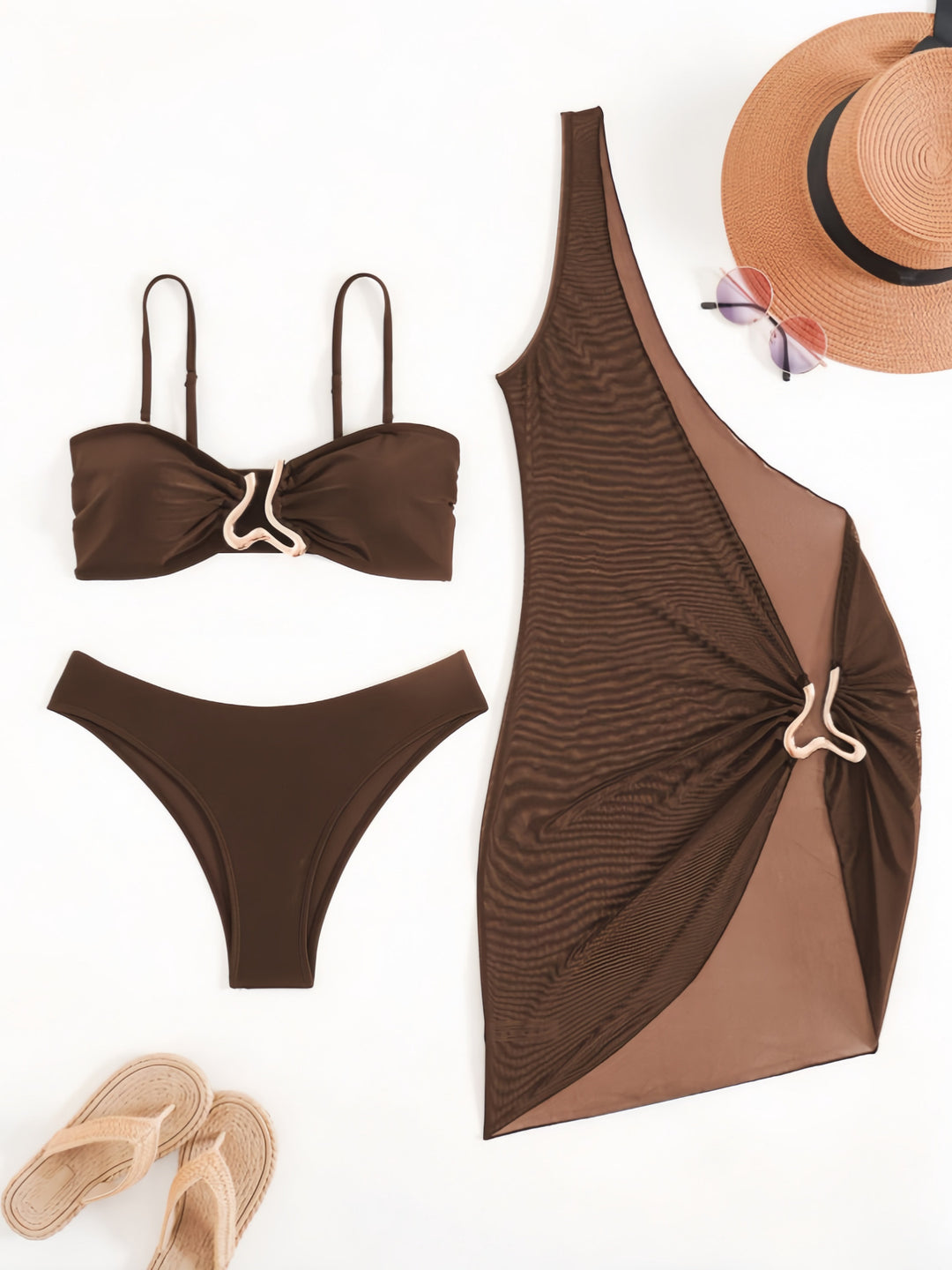 Damen Bandeau-Bikini mit transparentem Cover-Up EB