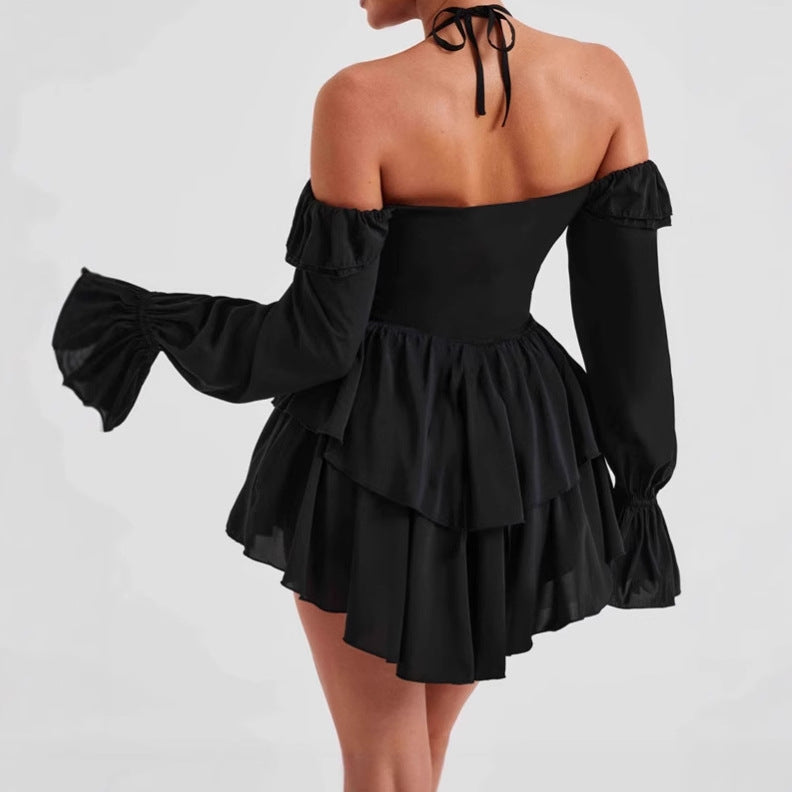 Damen Verspieltes Mini-Kleid mit Rüschen und schulterfreiem Design EB