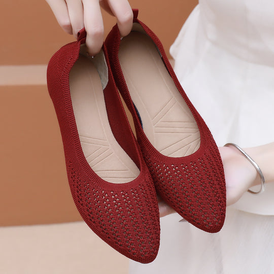Damen nan atmungsaktive gestrickte Ballerina-Slipper mit perforiertem Obermaterial und orthopädischem Memory-Fußbett EB