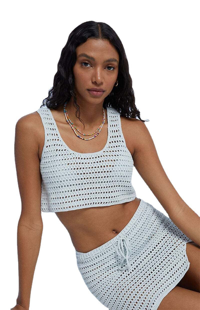 Damen gehäkeltes Strand-Set mit Crop-Top und Minirock EB