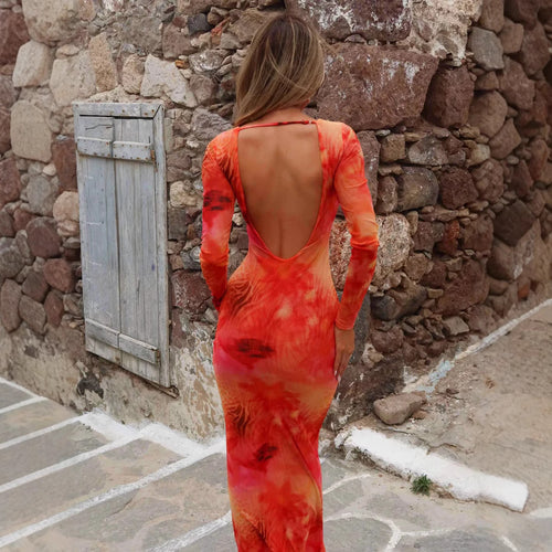 Damen Langarm Maxikleid mit subtilen durchsichtigen Effekten und einzigartigem Farbverlauf EB