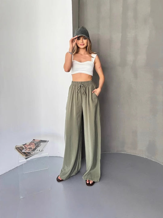 Damen Elegante und fließende Palazzo-Hose EB