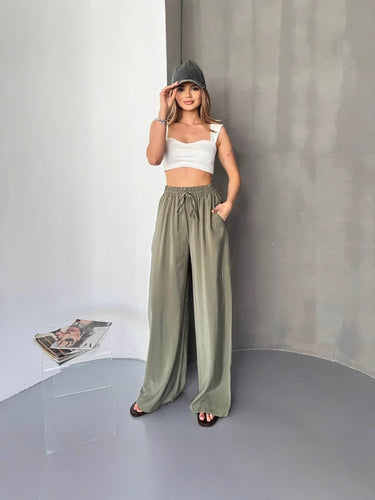 Damen Elegante und fließende Palazzo-Hose EB