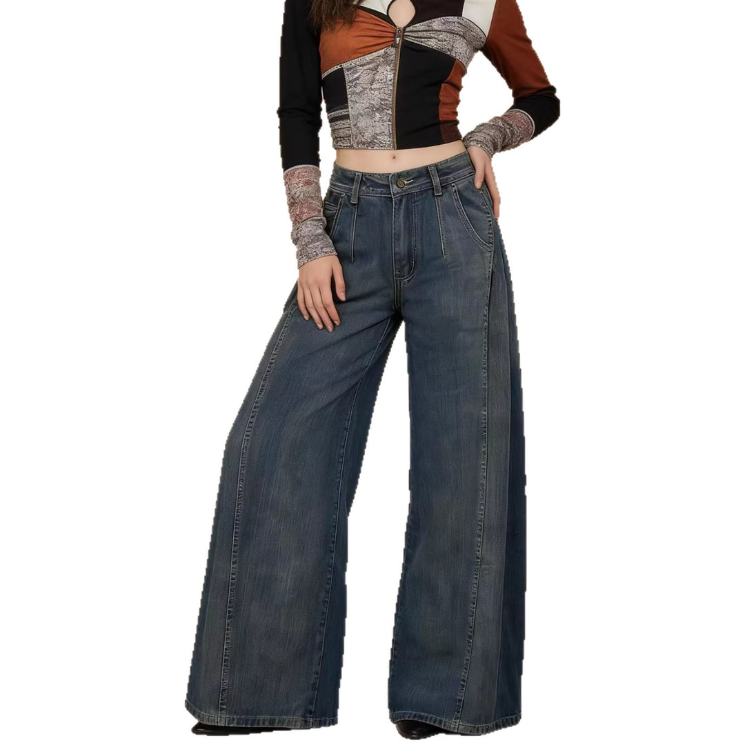 Damen weite Denim-Jeans mit hohem Bund und klassischem Schnitt EB