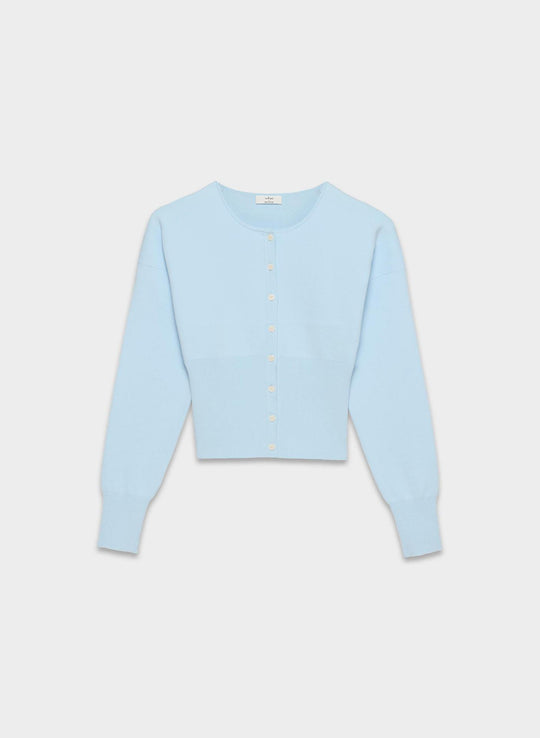 Damen Cropped Strickjacke mit Knopfleiste und Rippstrick EB