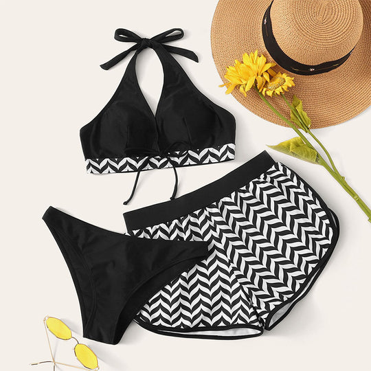 Damen Sport-Bikini-Set mit hoch geschnittenem Oberteil und komfortablen Shorts EB