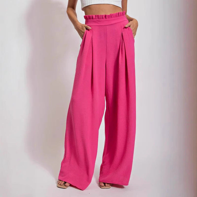 Damen Weite Culotte-Hose mit Falten und elastischem Bund EB
