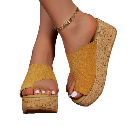 Damen Wedge-Pantoletten mit glitzerndem Obermaterial und komfortablem Fußbett EB