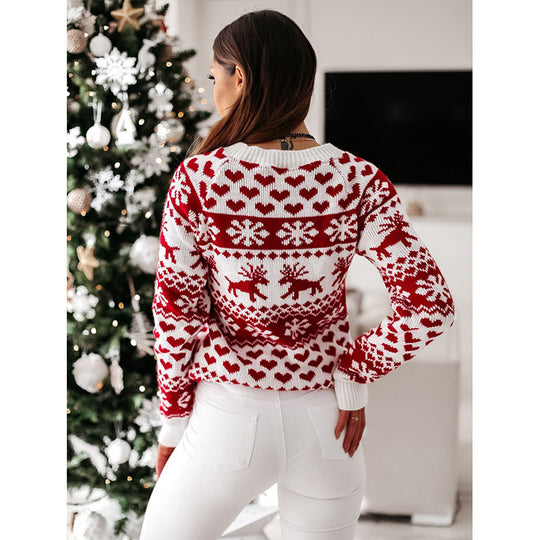 Damen Strickpullover mit weihnachtlichem Muster und Rundhalsausschnitt EB