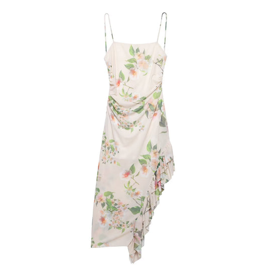Damen Maxikleid mit floralem Rüschendetail und asymmetrischem Saum EB