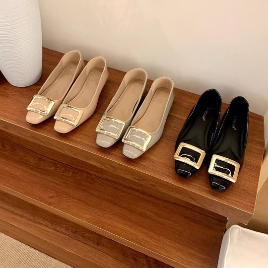 Damen elegante Ballerinas mit modischem Schnallenverschluss EB