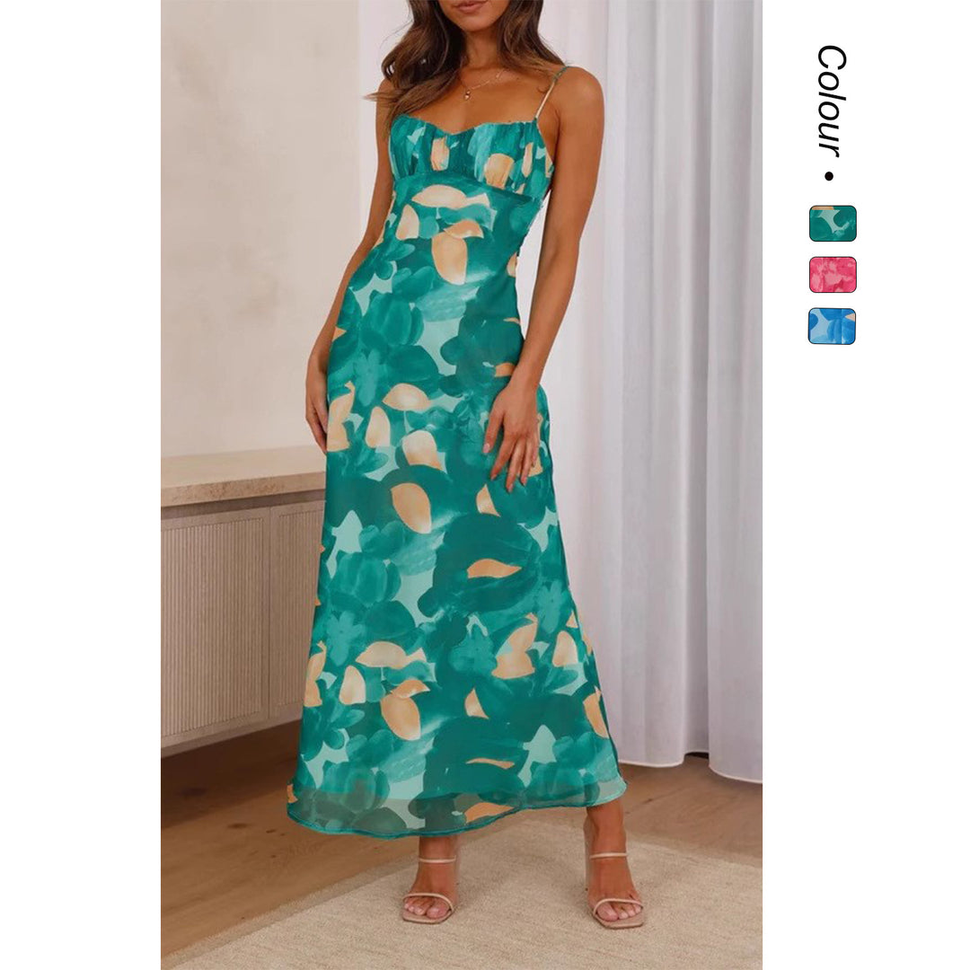 Damen Maxikleid mit floralem Wasserfarben-Design und verstellbaren Trägern EB
