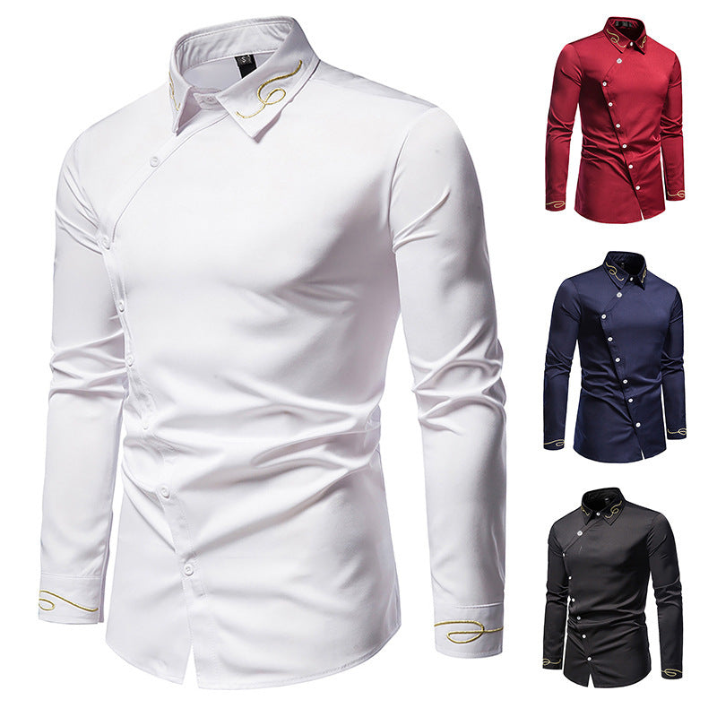 Herren Elegantes Langarmhemd mit dekorativen Knopfdetails EB