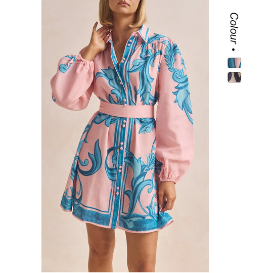 Damen Shirtkleid mit geschmeidigen Puffärmeln und floralem Design EB