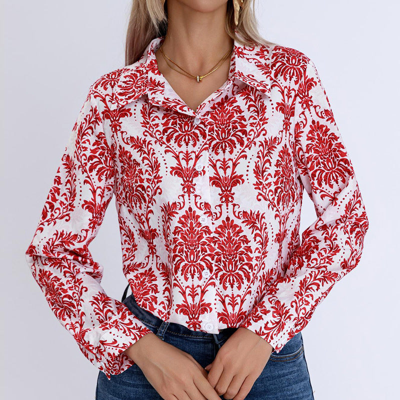 Damen Bluse mit floralen Muster und klassischem Kragen EB