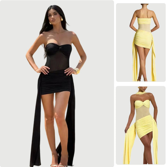 Damen Badeanzug mit schulterfreiem Design und eleganter Drapierung EB